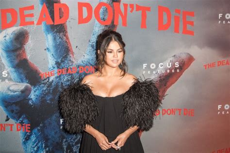 Selena Gomez In Black Feathered Dress At Dead Dont Die Premiere