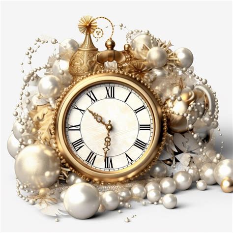 Premium Ai Image There Is A Gold Clock With Pearls And Ornaments