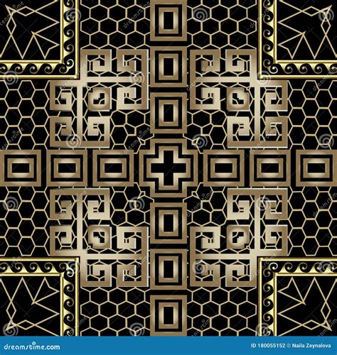 Gold Greek Style D Grid Vector Seamless Pattern Ornamental Golden