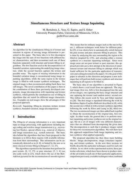 Pdf Simultaneous Structure And Texture Image Inpainting Lvese