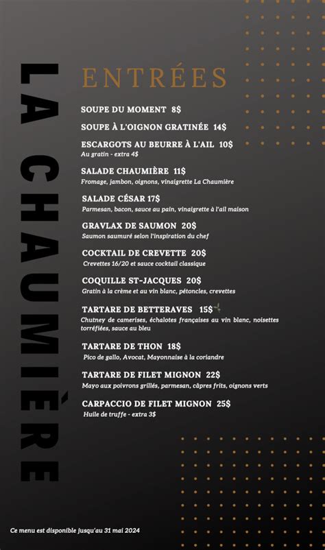 Menus Restaurant La Chaumi Re De Joliette