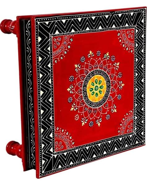 Wooden Palm Decorative Bajot Chowki Set Antique Design Multipurpose