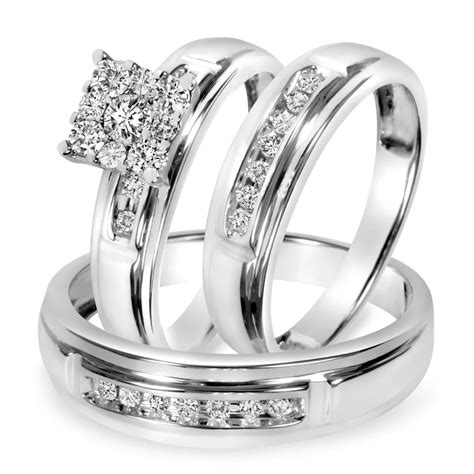 Bague De Mariage En Diamant Ensemble De Trio En Or Blanc K Avec Bague