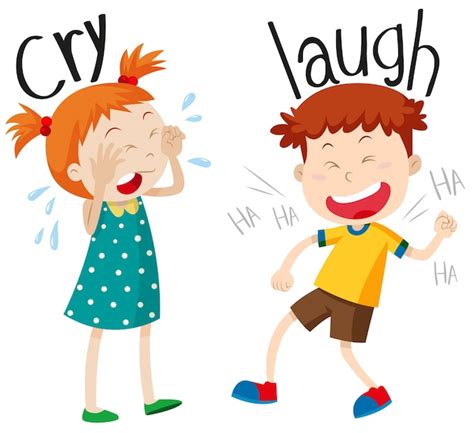 Opposite adjectives cry and laugh Vector | Free Download