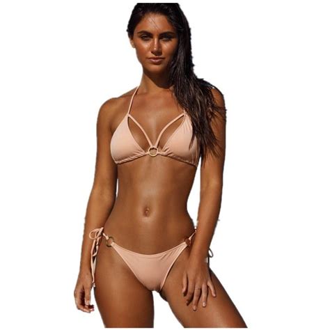 Explosive Sexy Solid Color Metal Ring Bikini NHHL145502