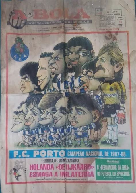 Capas de jornais vintage A Bola 16 de Junho de 1988 FC Porto campeão