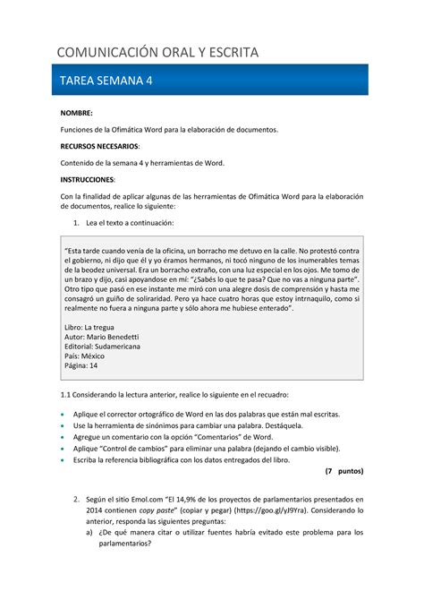 Tarea Sem 4 Oral Y Escrita NOMBRE Funciones De La Ofimtica Word