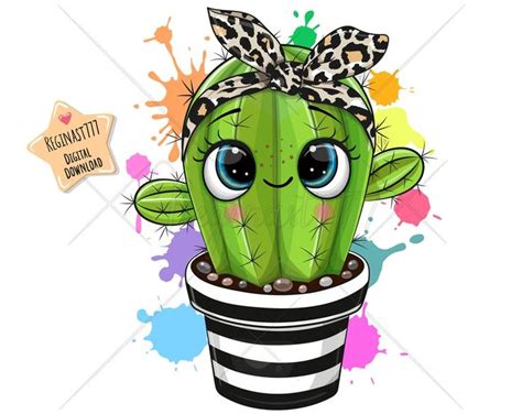 A Cartoon Cactus With A Bow On Its Head Sitting In A Pot Filled With