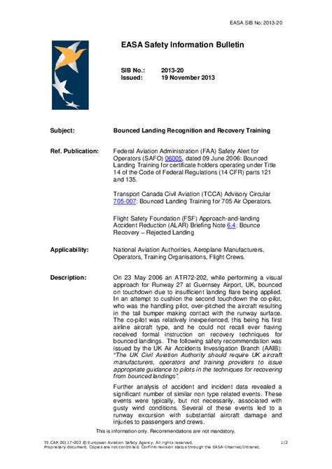 Easa Sib Bounced Landing Recognition And Recovery Training