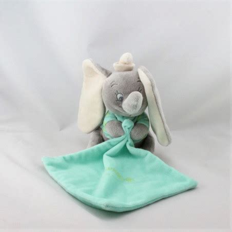 Doudou luminescent Dumbo l éléphant gris vert mouchoir DISNEY NICOTOY