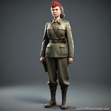 Ww2 Soviet Female Soldier Full Body In A Pose Prompts Stable