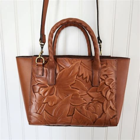 Patricia Nash Cognac Tooled Floral Leather Crossbody Gem