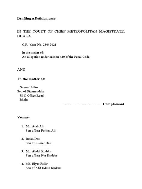 In The Court Of Chief Metropolitan Magistrate Dhaka Pdf