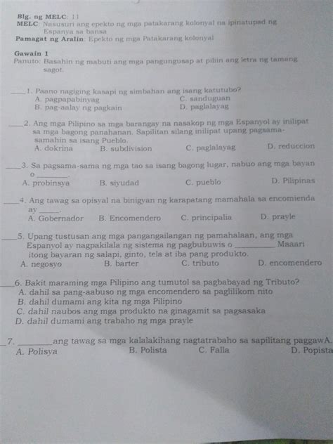 Gawain Panuto Basahin Ng Mabuti Ang Mga Pangungusap At Piliin Ang