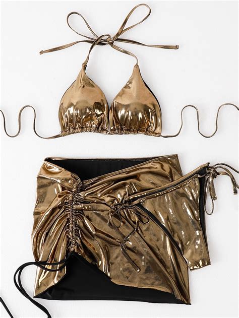 Caribbean Sun Metallic Bikini Skirt Set Shiny Fashion Lale Look
