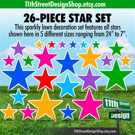 26 Piece Multi Color Star Set Lawn Decorations Star Yard Etsy