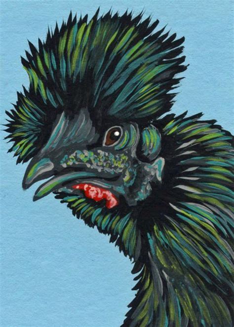 ACEO ATC Original Miniature Painting Showgirl Silkie Chicken Pet Bird