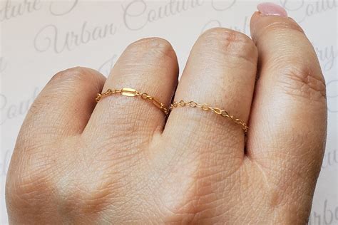 14k Gold Chain Ring Simple Delicate Tiny Dainty Ring Thin Etsy Gold