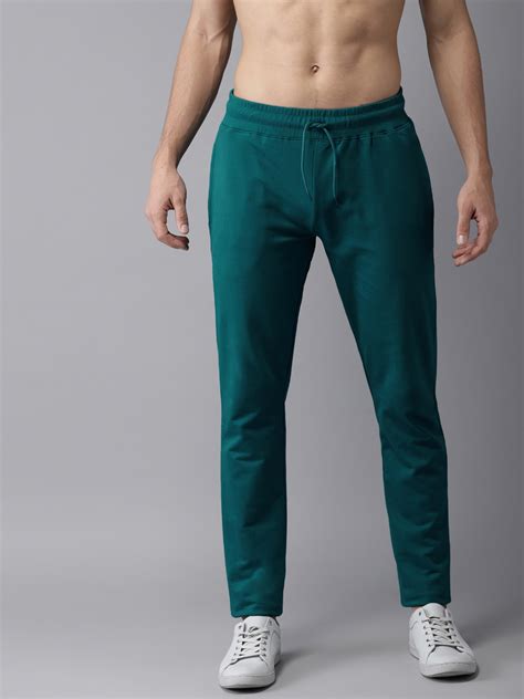 Buy Hereandnow Men Teal Blue Solid Track Pants Track Pants For Men