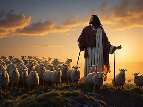 Premium Photo | Bible Jesus Shepherd with His Flock of Sheep during Sunset