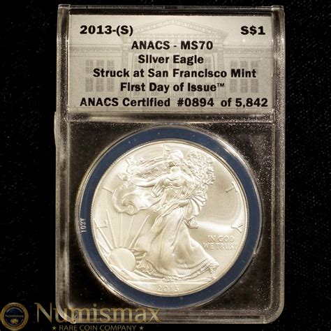 S Silver American Eagle Anacs Ms First Day Of Issue Numismax