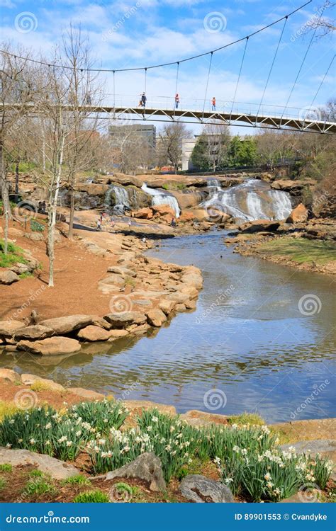 Greenville Sc Liberty Bridge Falls Park Reedy River Stock Image Image