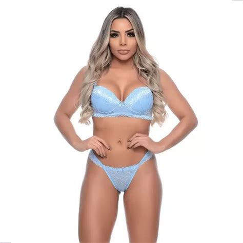 Conjunto Bojo Feminino Lingerie Sensual Detalhes Em Renda Parcelamento Sem Juros