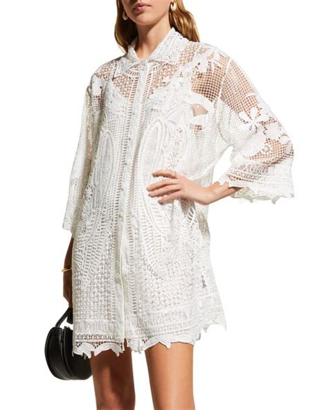 FARM Rio Tropical Wind Button Front Guipure Lace Shirt In White Lyst