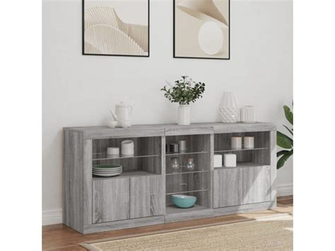 Vidaxl buffet avec lumières led sonoma gris 162x37x67 cm Conforama