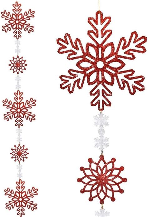 BANBERRY DESIGNS Red Christmas Garland 4 1 2 Feet Big Red Snowflake