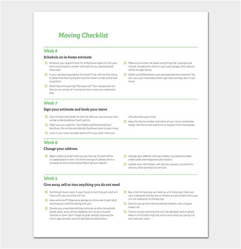 Moving Checklist Template 20 Free Printable For Word Excel Pdf