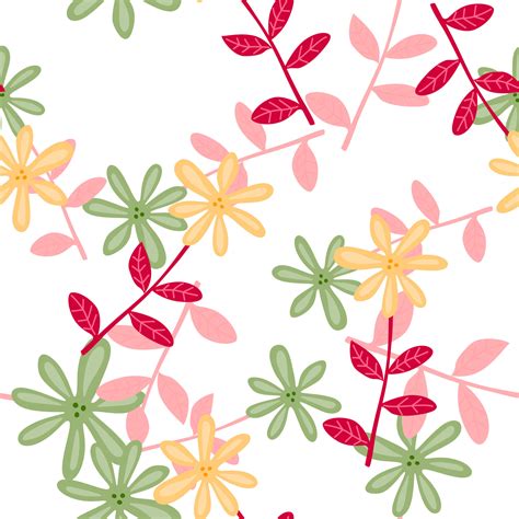 Cute Flower Seamless Pattern Naive Art Style Hand Drawn Floral