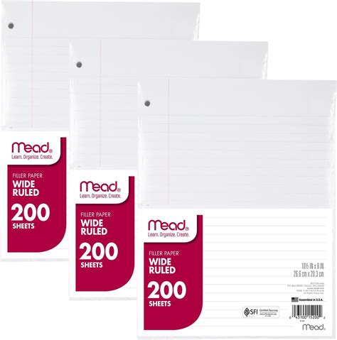 Mead Loose Leaf Paper 3 Pack Notebook Paper Wide Ruled