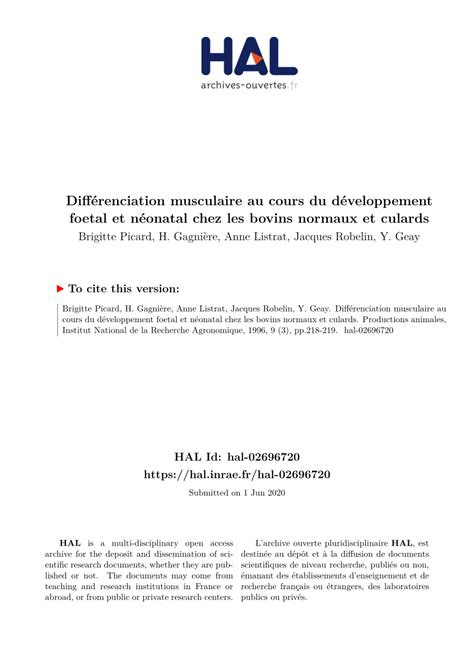 Pdf Diff Renciation Musculaire Au Cours Du D Veloppement F Tal Et