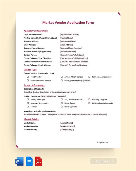 Free Vendor Application Forms Form Templates Highfile