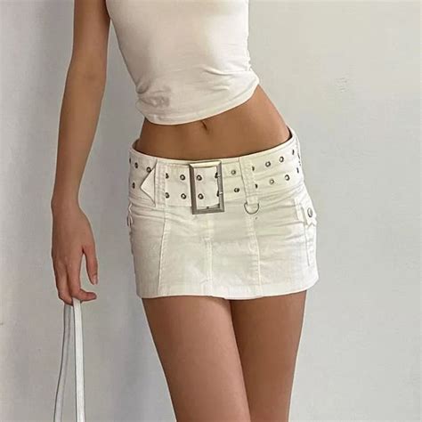 Y2K Buckled Belt Mini Denim Skirt Mini Skirts Micro Skirt Belted