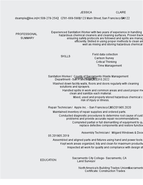 6 Great Sanitation Worker Resume Examples Livecareer