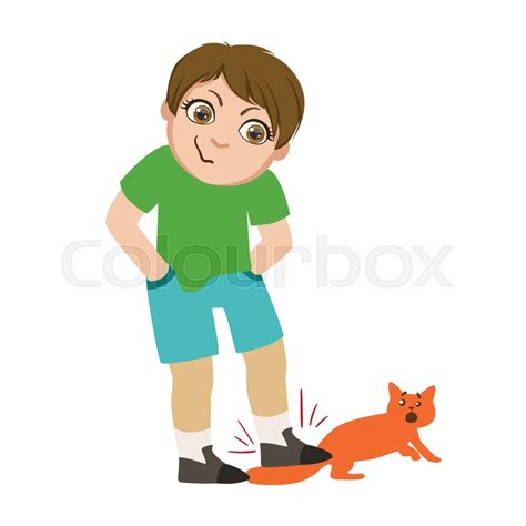 Boy Stepping On Cats Tail, Part Of Bad ... | Stock vector | Colourbox