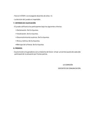 Bases para el concurso de poesía y declamación PDF