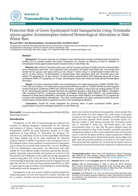 Pdf Protective Role Of Green Synthesized Gold Nanoparticles Using