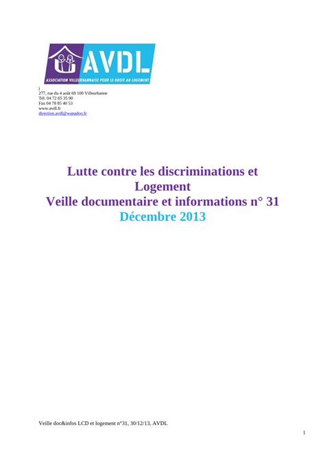 PDF Lutte Contre Les Discriminations Et Logement Veille Veille