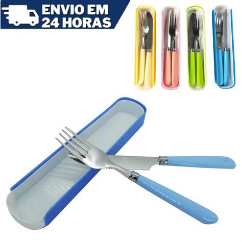 Jogo Talher Pc Inox Estojo Garfo Faca Marmita Viagem Shopee Brasil