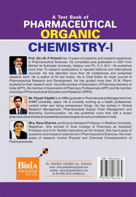 A Text Book Of Pharmaceutical Organic Chemistry I Birla Publications