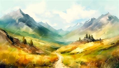 Premium AI Image | A painting of a mountain landscape with a path ...