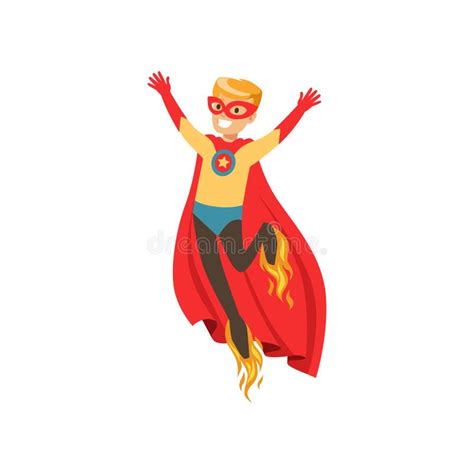 Superhero Boy Character Dressed As A Super Hero Flying With Rocket