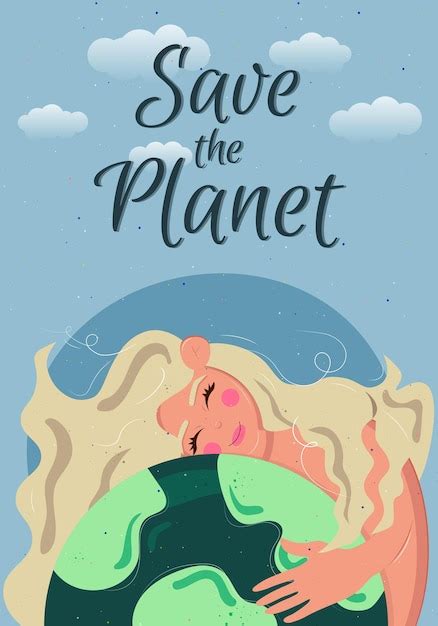 Save The Planet Chica Sosteniendo El Planeta Tierra Cuidando El