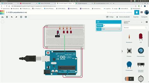 2 Parpadeo de 4 LED s á vez Simulación con TinkerCAD Circuits