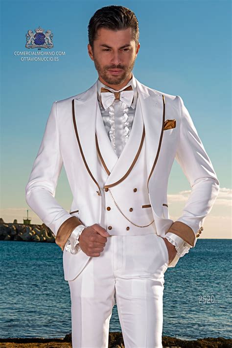 Traje De Novio Blanco Con Solapa En Raso Mario Moreno Moyano Stylish