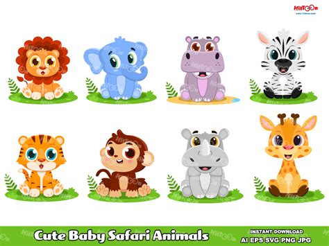 Cute Baby Safari Animals Flat Design Graphic By Hittoon · Creative Fabrica