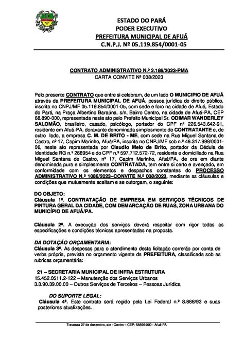 CONTRATO ADMINISTRATIVO N º 2 186 2023 Prefeitura Municipal de Afuá PA